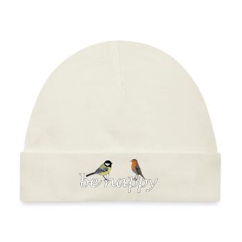 Be Happy Vogel Rotkehlchen Kohlmeise Design - Baby Premium Organic Mütze - Naturweiß - Vorne