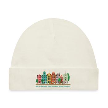 Blick auf Amsterdam, typisch holländische Häuser, Holland - Baby Premium Organic Mütze - Naturweiß - Vorne