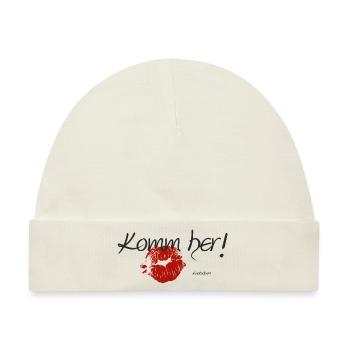 Witziger Spruch Komm her Knutschen Lippen - Baby Premium Organic Mütze - Naturweiß - Vorne