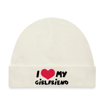 I Love my Girlfriend Comic Toon - Baby Premium Organic Mütze - Naturweiß - Vorne