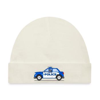 Polizeiauto Police mit Polizist Blau und Weiß - Baby Premium Organic Mütze - Naturweiß - Vorne