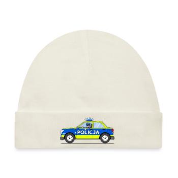Polizeiauto Policja Polen Blau und Gelb - Baby Premium Organic Mütze - Naturweiß - Vorne