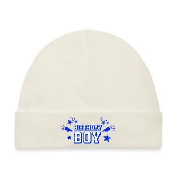 Text "Birthday Boy" mit Sternen und Megaphon - Baby Premium Organic Mütze - Naturweiß - Vorne