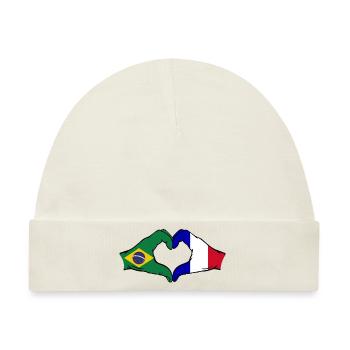 Brasilien Frankreich Flagge Hände Herzform - Baby Premium Organic Mütze - Naturweiß - Vorne