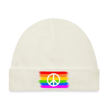 Peacezeichen auf LGBT Regenbogenfahne - Baby Premium Organic Mütze - Naturweiß - Vorne