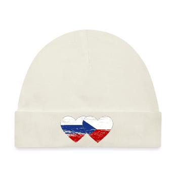 Russland Tschechien Flagge Herz Flagge used - Baby Premium Organic Mütze - Naturweiß - Vorne