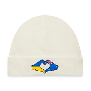 Ukraine Australien Flagge Herzform - Baby Premium Organic Mütze - Naturweiß - Vorne