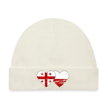 Georgien Polen Flagge Herz used - Baby Premium Organic Mütze - Naturweiß - Vorne