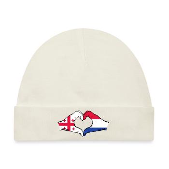 Georgien Holland Flagge Hände Herzform - Baby Premium Organic Mütze - Naturweiß - Vorne