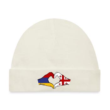 Armenien Georgien Flagge Hände Herzform - Baby Premium Organic Mütze - Naturweiß - Vorne