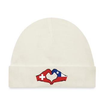 Schweiz Chile Flagge Hände Herzform - Baby Premium Organic Mütze - Naturweiß - Vorne
