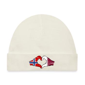 Norwegen Katar Flagge Hände Herzform used - Baby Premium Organic Mütze - Naturweiß - Vorne