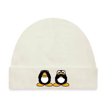 2 Pinguine nichts reden sehen stumm blind Freunde - Baby Premium Organic Mütze - Naturweiß - Vorne