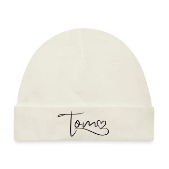 Tom Name Vorname Herzdekor - Baby Premium Organic Mütze - Naturweiß - Vorne