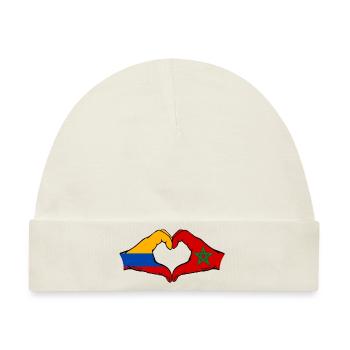 Kolumbien Marokko Flagge Hände Herzform - Baby Premium Organic Mütze - Naturweiß - Vorne