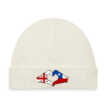 Georgien Chile Flagge Hände Herzform - Baby Premium Organic Mütze - Naturweiß - Vorne