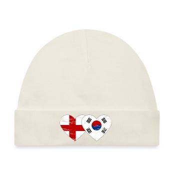 England Südkorea Flagge Herz used - Baby Premium Organic Mütze - Naturweiß - Vorne