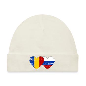 Rumänien Russland Flagge Herz used - Baby Premium Organic Mütze - Naturweiß - Vorne
