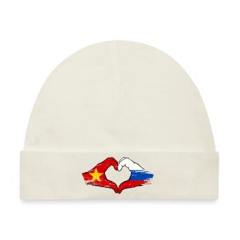 Vietnam Russland Flagge Hände Herzform used - Baby Premium Organic Mütze - Naturweiß - Vorne