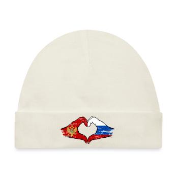 Montenegro Russland Flagge Hände Herzform used - Baby Premium Organic Mütze - Naturweiß - Vorne