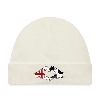 Georgien Fussball Flagge Haende Herzform used - Baby Premium Organic Mütze - Naturweiß - Vorne