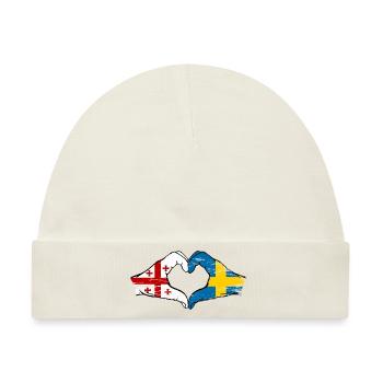 Georgien Schweden Flagge Haende Herzform used - Baby Premium Organic Mütze - Naturweiß - Vorne
