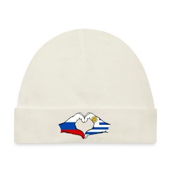 Russland Uruguay Flagge Hände Herzform - Baby Premium Organic Mütze - Naturweiß - Vorne