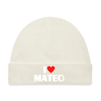 I love Mateo Rotes Herz Liebe Fan Geschenk - Baby Premium Organic Mütze - Naturweiß - Vorne