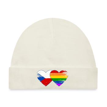 Tschechien Regenbogen Flagge Herz used - Baby Premium Organic Mütze - Naturweiß - Vorne