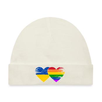 Ukraine Regenbogen Flagge Herz used - Baby Premium Organic Mütze - Naturweiß - Vorne
