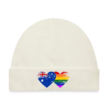 Australien Regenbogen Flagge Herz used - Baby Premium Organic Mütze - Naturweiß - Vorne