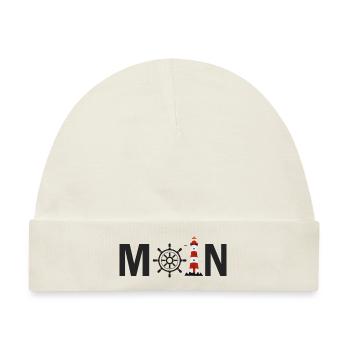 Moin mit dem Schiffsrad und dem Leuchtturm - Baby Premium Organic Mütze - Naturweiß - Vorne