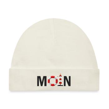 Moin mit dem Rettungsring und dem Leuchtturm Moin - Baby Premium Organic Mütze - Naturweiß - Vorne