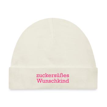 zuckersüßes Wunschkind, Baby, Babysachen, Geburt - Baby Premium Organic Mütze - Naturweiß - Vorne