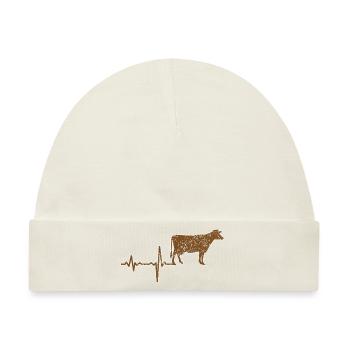 Geschenk Heartbeat Kuh Rind - Baby Premium Organic Mütze - Naturweiß - Vorne