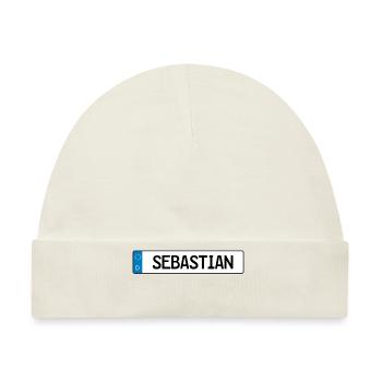 Sebastian Namensschild Geschenk - Baby Premium Organic Mütze - Naturweiß - Vorne