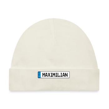 Maximilian Namensschild Geschenk - Baby Premium Organic Mütze - Naturweiß - Vorne