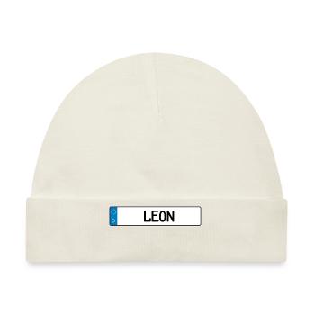 Leon Namensschild Geschenk - Baby Premium Organic Mütze - Naturweiß - Vorne