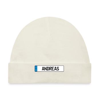Andreas Namensschild Geschenk - Baby Premium Organic Mütze - Naturweiß - Vorne