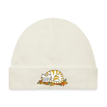 Schlafende Mieze auf Herbstlaub - Baby Premium Organic Mütze - Naturweiß - Vorne