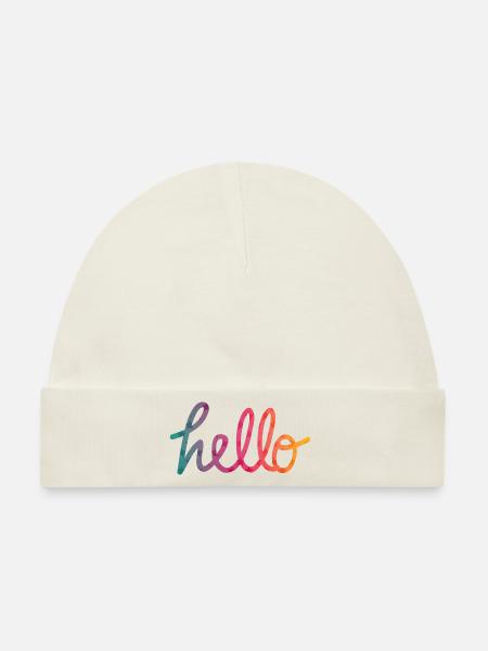 Hello Typografie Regenbogen - Baby Premium Organic Mütze - Naturweiß