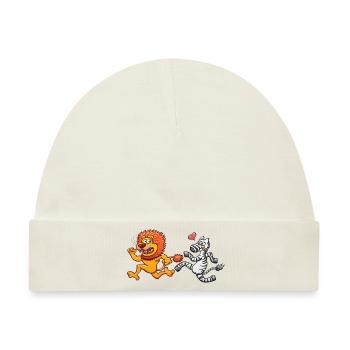 Verliebtes verrücktes Zebra läuft einem verängstigten Löwen hinterher - Baby Premium Organic Mütze - Naturweiß - Vorne