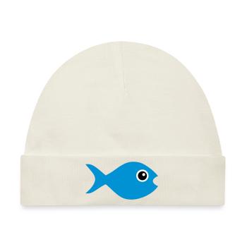 ★ Designfarben änderbar ★ Fisch mit Kulleraugen - Baby Premium Organic Mütze - Naturweiß - Vorne