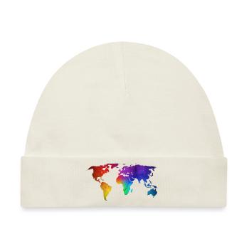 Weltkarte/Globe-Design mit funky RegenbogenFarbe - Baby Premium Organic Mütze - Naturweiß - Vorne