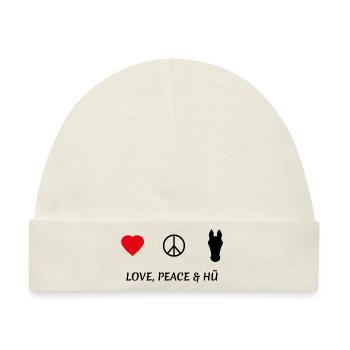 LOVE PEACE und HÜ - Baby Premium Organic Mütze - Naturweiß - Vorne