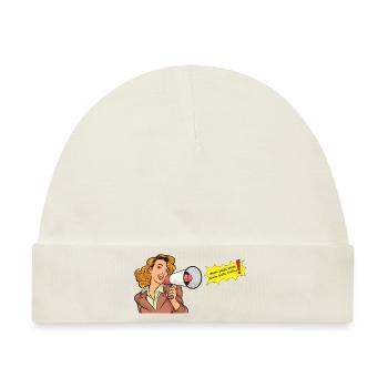 Blonde Frau mit Megaphon ruft blah, blah - Baby Premium Organic Mütze - Naturweiß - Vorne