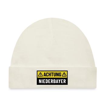 Achtung Niederbayer - Regionaler Spruch - Baby Premium Organic Mütze - Naturweiß - Vorne