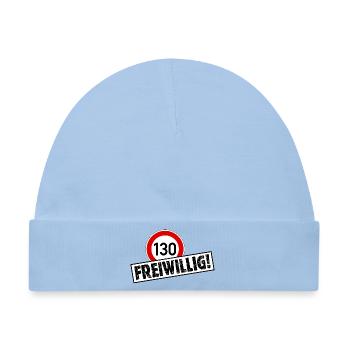 Tempo 130 FREIWILLIG! Tempolimit Aufkleber - Baby Premium Organic Mütze - Hellblau - Vorne