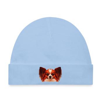 papillon hund, Kuschelhund Porträt in Rot - Baby Premium Organic Mütze - Hellblau - Vorne