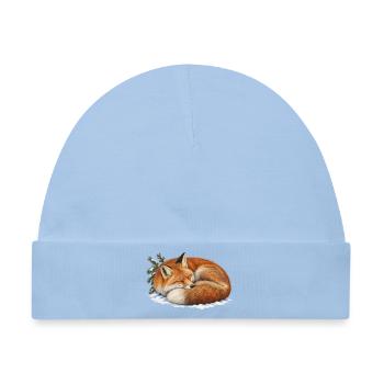 Roter Fuchs rollte sich unter dem ersten Schnee zusammen - Baby Premium Organic Mütze - Hellblau - Vorne